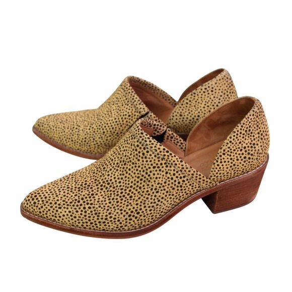 Madewell BEIGE LEATHER PONY HAIR ANIMAL PRINT MID HEEL SLIP ON SHOES Sz 8.5US - Picture 3 of 11